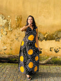 Solar Bloom Batik Sleeveless Maxi Dress