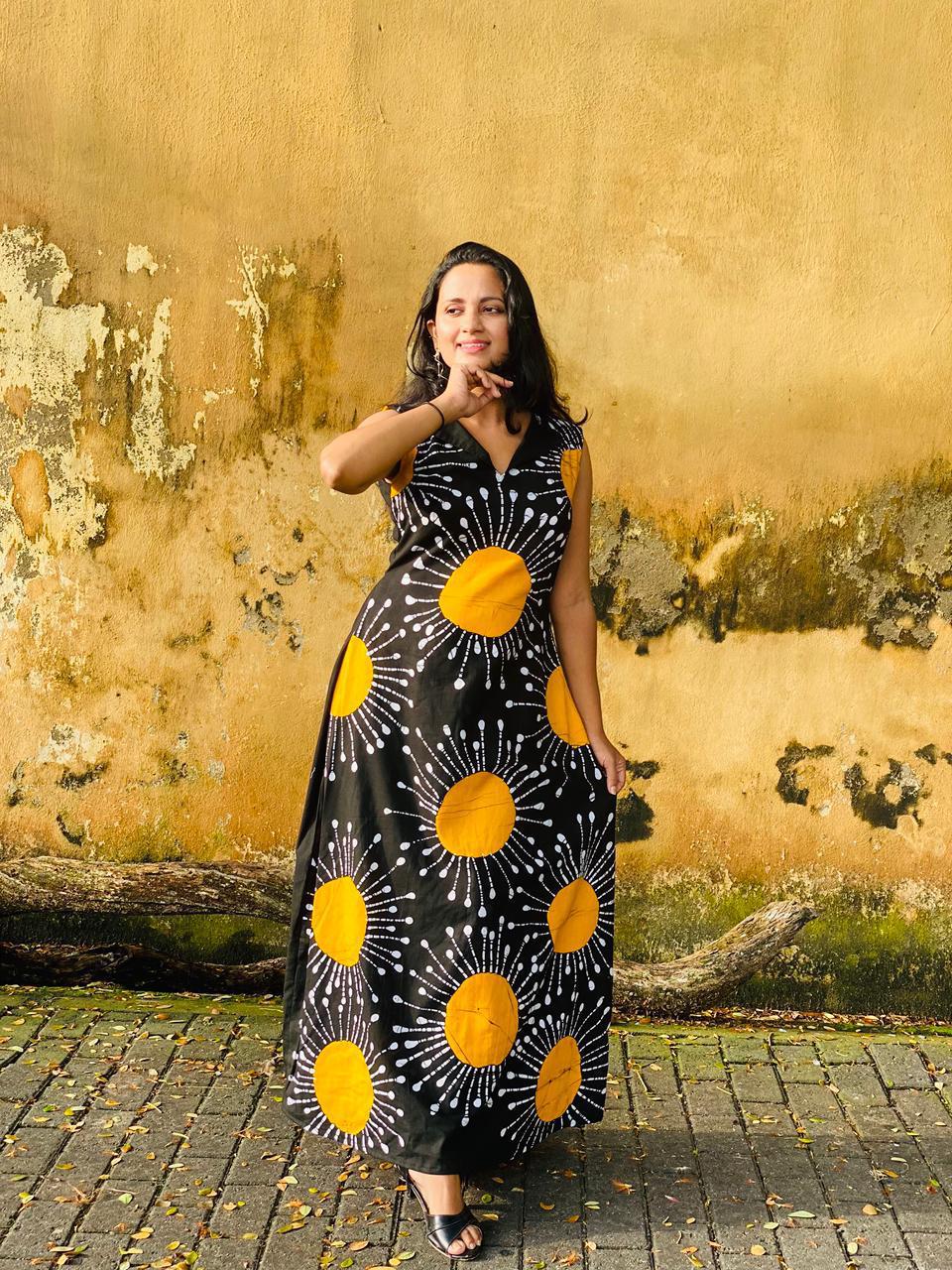 Solar Bloom Batik Sleeveless Maxi Dress