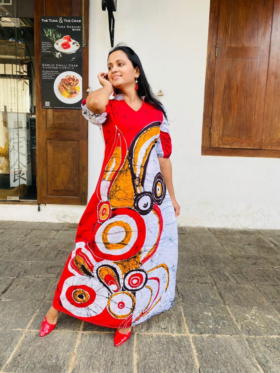 Summer Batik Cotton Short Sleeves Dress