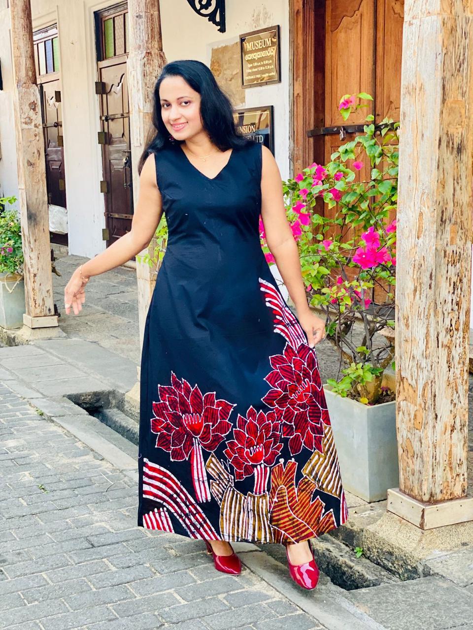 Summer Cotton Batik Sleeveless  Long Dress