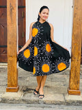 Sunburst Yellow and Black Sleeveless Halter Dress