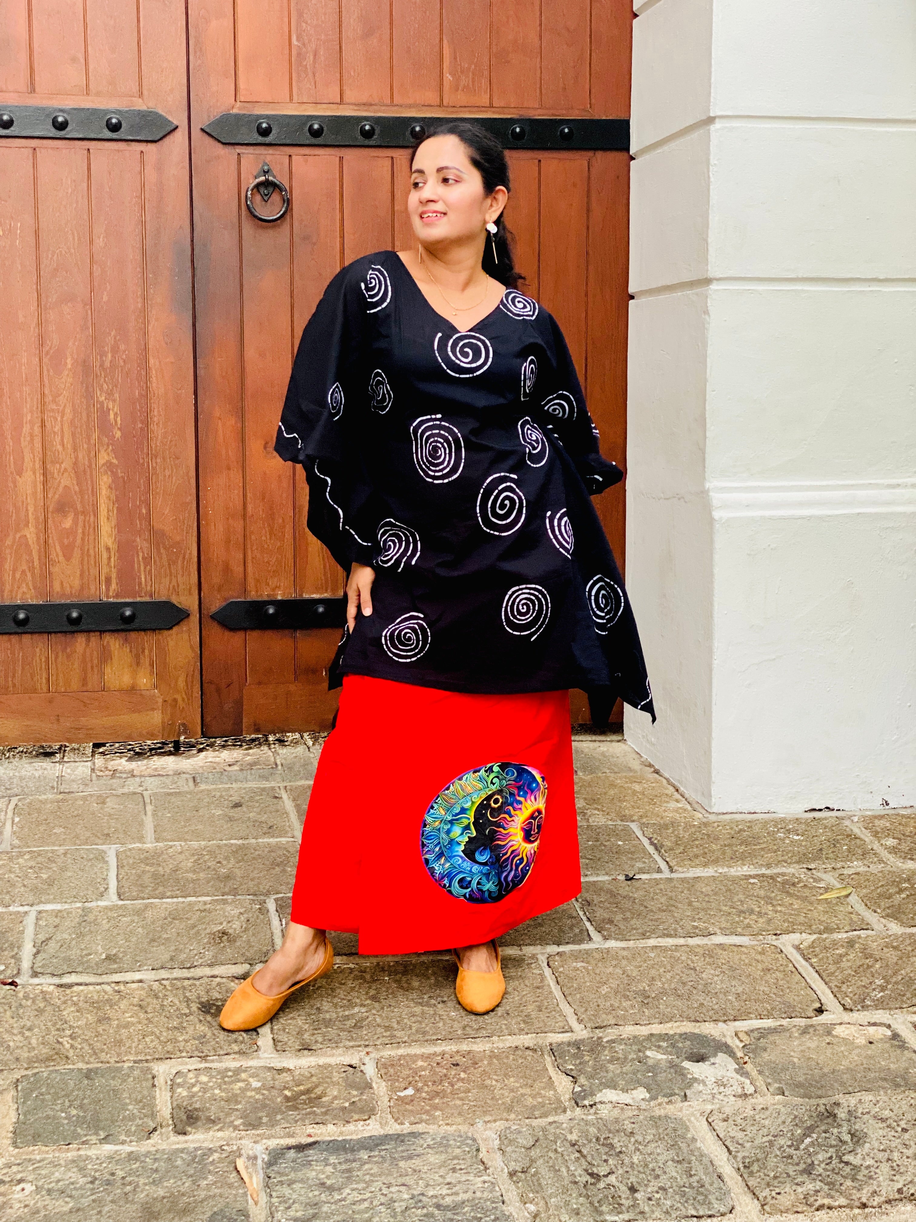 Handloomed Ceylon Black Batik Ladies Overshirt with White Spirals