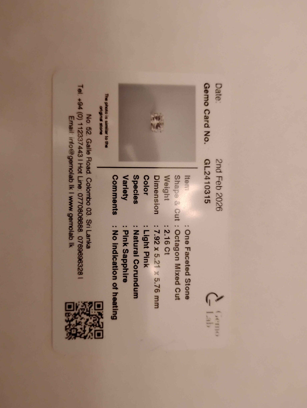 2.16 Ct Natural Ceylon Unheated Pinkish White Sapphire