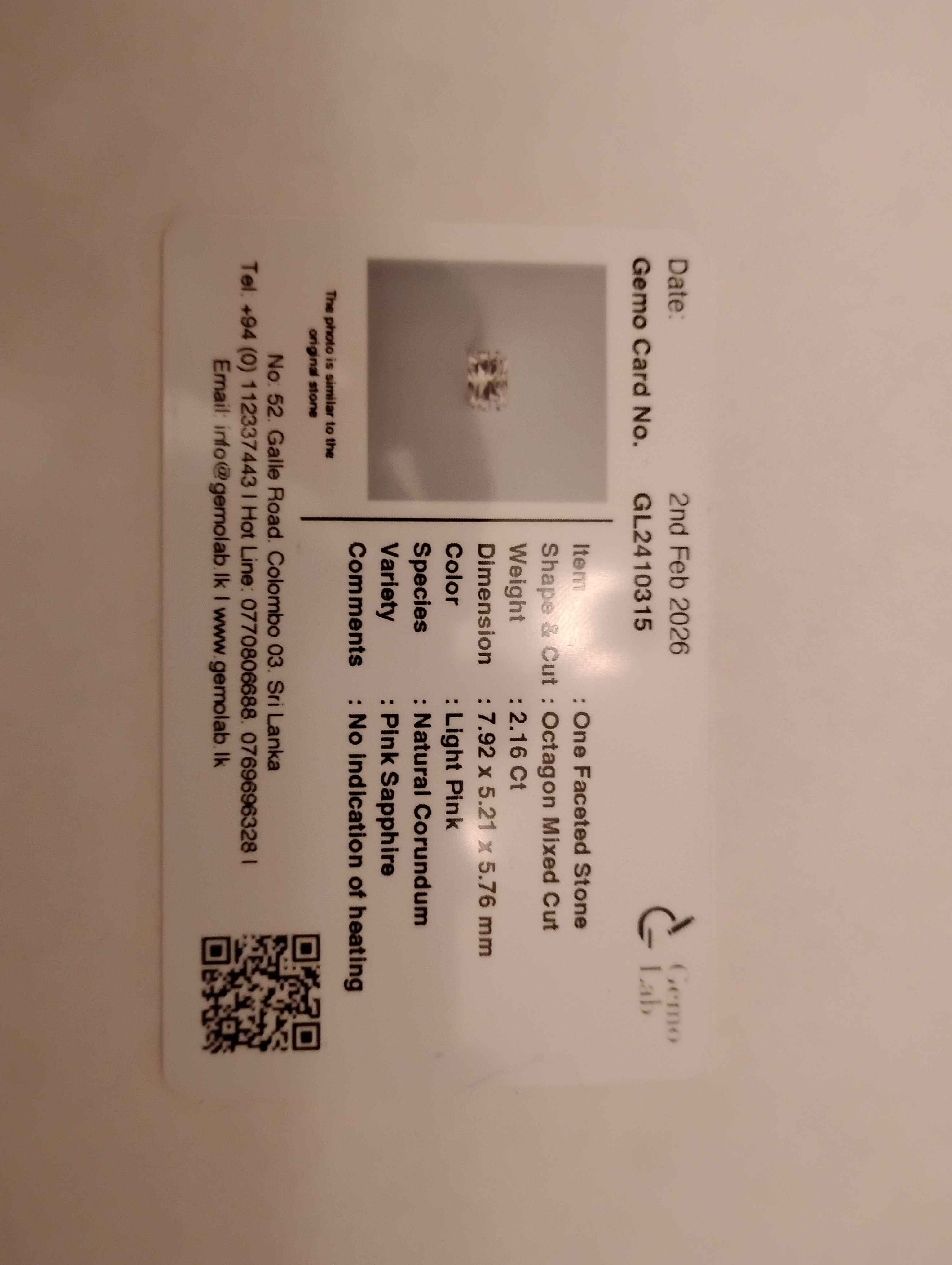 2.16 Ct Natural Ceylon Unheated Pinkish White Sapphire