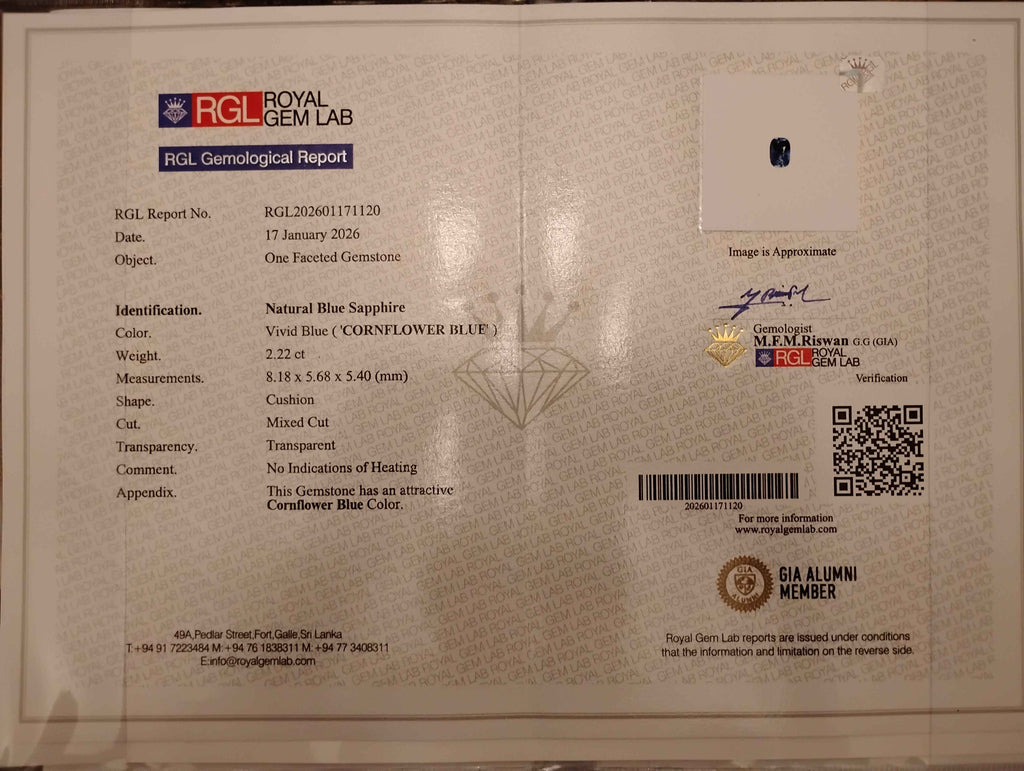 2.22 Ct Natural Ceylon Unheated Cornflower Blue Sapphire
