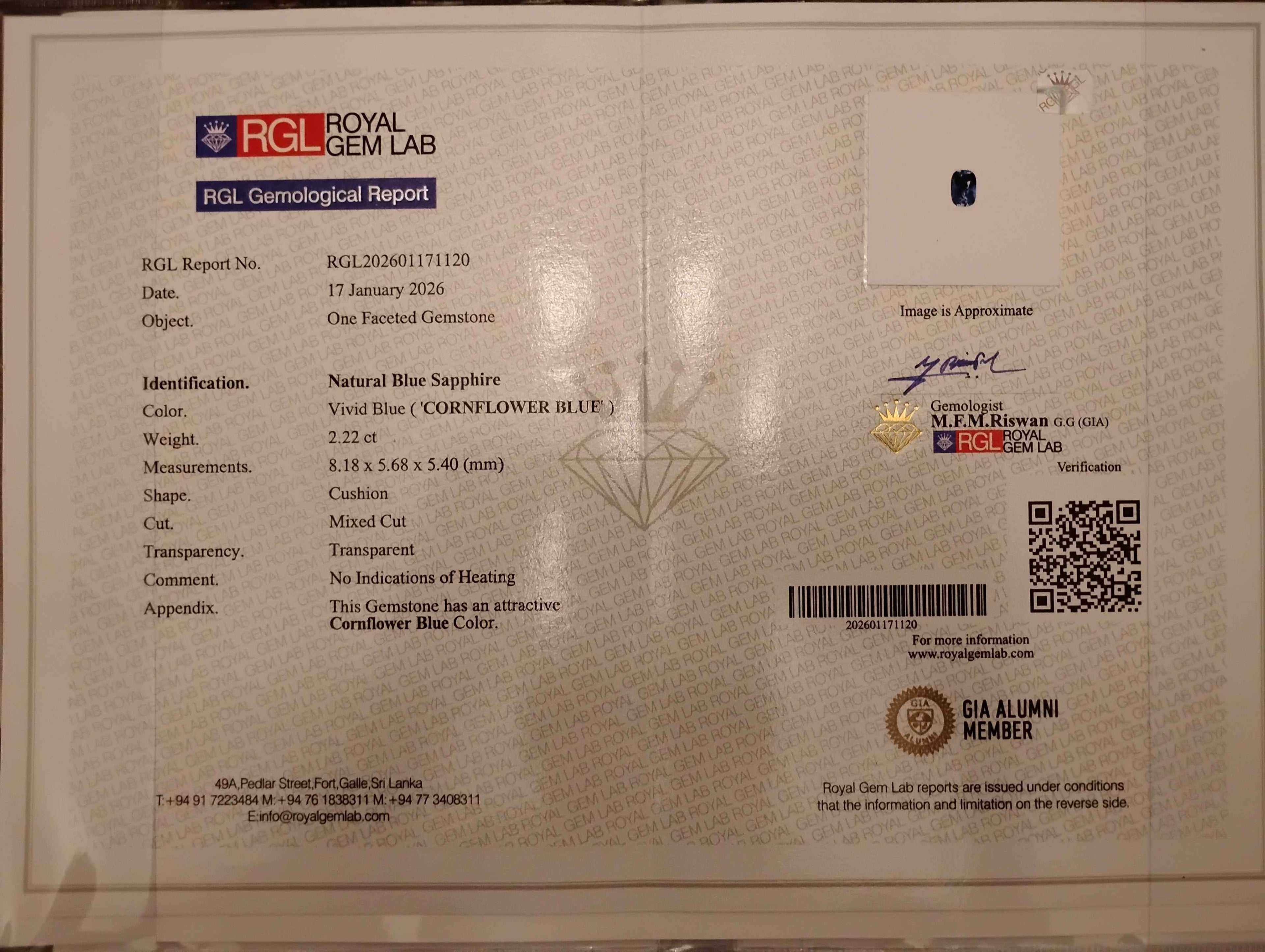 2.22 Ct Natural Ceylon Unheated Cornflower Blue Sapphire