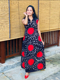 Crimson Sunburst Batik Sleeveless Maxi Dress