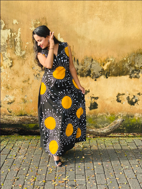 Solar Bloom Batik Sleeveless Maxi Dress