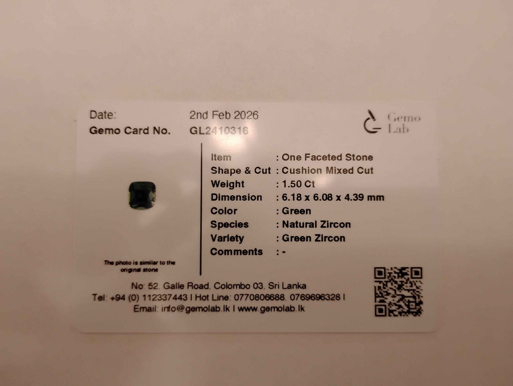 1.50 Ct Natural Ceylon Unheated Green Zircon Gemstone