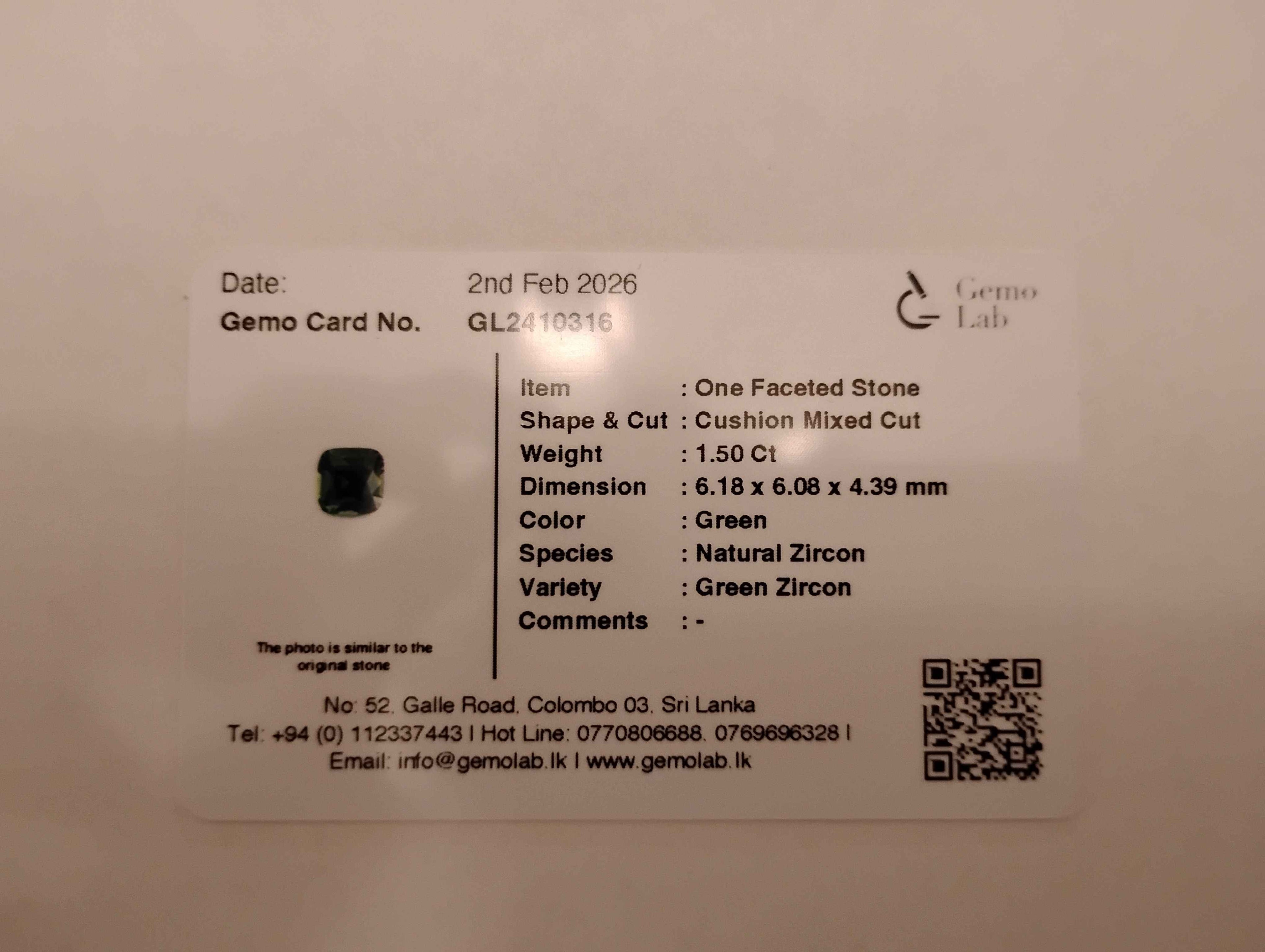 1.50 Ct Natural Ceylon Unheated Green Zircon Gemstone